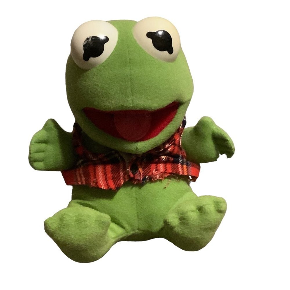 Vtg 1987 Baby‎ Kermit the Frog Plush Stuffed Animal 7.5" Plaid Vest Jim Henson